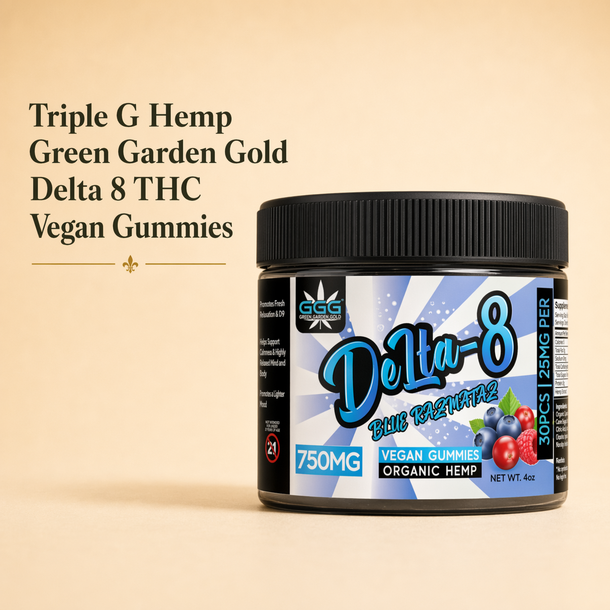 Triple G Hemp Green Garden Gold Delta 8 THC Vegan Gummies