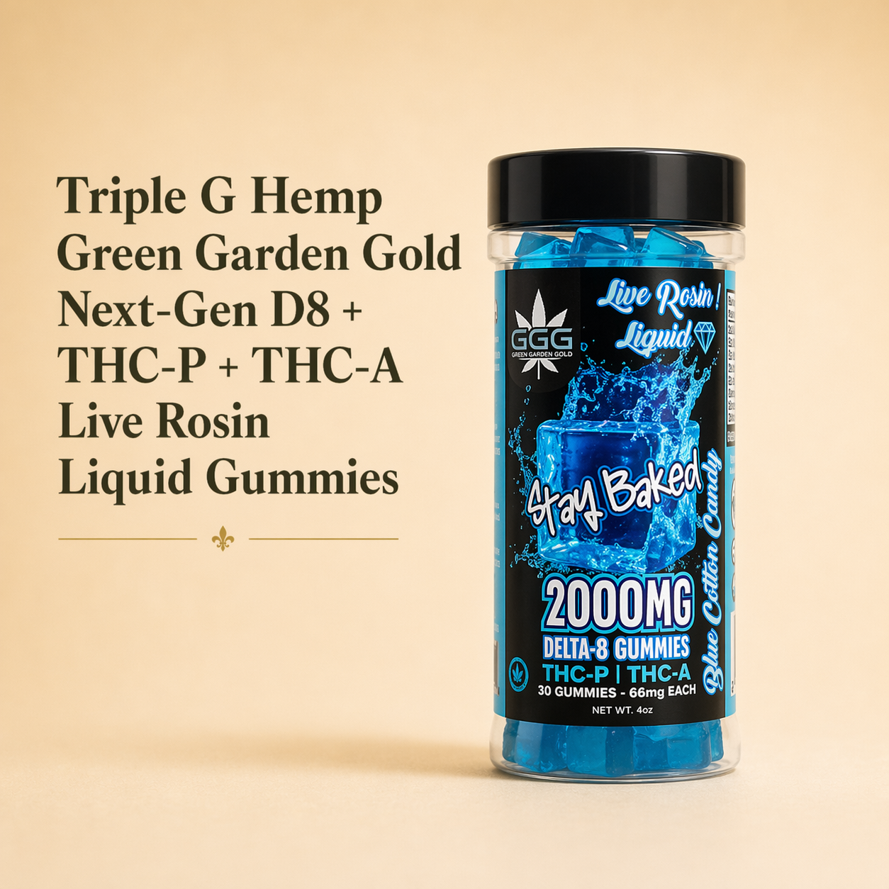 Triple G Hemp Green Garden Gold Next-Gen D8 + THC-P + THC-A Live Rosin Liquid Gummies